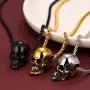 FaithHeart Gothic Skull Necklace Stainless Steel Punk Jewelry for Men Skeleton Pendant Necklace Cool Bullet Personalized Customize Gift Packaging
