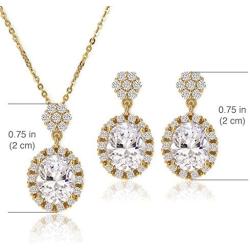 A+O Mother of The Bride or Groom Gift, Wedding Oval Earring and Necklace Jewelry Set in Silver, Gold, Rose Gold