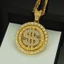 MLARK Mens Hip Hop Necklace 18k Gold Plated Dollar Sign Rapper Pendant Necklace with Drill 30 inches Cuban Chain