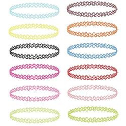 Relbcy Choker Necklace Set Colorful Henna Tattoo Girl Pack Stretch Elastic Necklace Jewelry Accessories for Women and Girls(12 pcs)