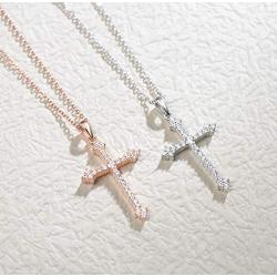 FANCIME Gold Plated 925 Sterling Silver High Polished Infinity/Heart/Gothic Cross Pendant With Cubic Zirconia CZ Pave Necklace for Women Girls, 18''