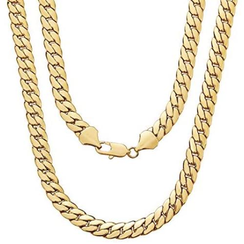 BLICHAIN Cuban Link Chain Necklace or Bracelet with Design Box Clasp for Men Boys 10MM 18K Gold Over Copper Hip Hop Miami Curb Chains 7-30 inch
