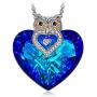 J.NINA ✦Owl of Minerva✦ Mothers Day Jewelry Gifts for Women Owl Necklaces for Women Blue Crystal Heart Necklace Sparking Jewelry Gifts for Her Girlfriend