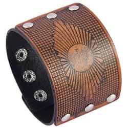 Bfiyi Punk Leather Cuff Bracelets Adjustable Strap Wrap Bracelet Wide Cuffs Bangle Leather Wristband for Men, Women