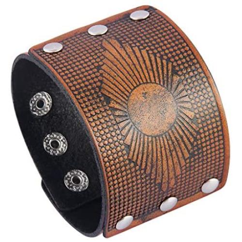 Bfiyi Punk Leather Cuff Bracelets Adjustable Strap Wrap Bracelet Wide Cuffs Bangle Leather Wristband for Men, Women