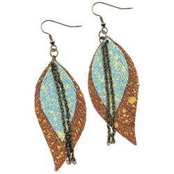 Moonster Leather Earrings for Women – Authentic Genuine Leather, One-of-a-Kind Handmade Earrings – Soft, Luxurious Leaf Earrings for Women with Subtle Gold Detailing and Beautiful Vintage Texture