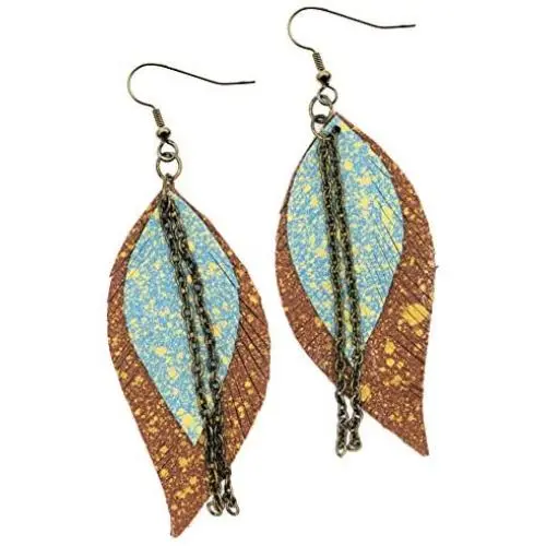 Moonster Leather Earrings for Women – Authentic Genuine Leather, One-of-a-Kind Handmade Earrings – Soft, Luxurious Leaf Earrings for Women with Subtle Gold Detailing and Beautiful Vintage Texture