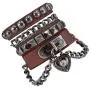 Bystar Bracelet of Punk Rock Rivet Wrap Retro Multi Circle Unisex Heart Chain Genuine Leather 4-Color Creative