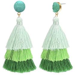 SHEGRACE Layered Tassel Earrings Tiered Thread Drop Earrings for Women Bohemian Christmas Jewelry Gifts