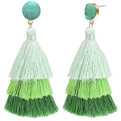 SHEGRACE Layered Tassel Earrings Tiered Thread Drop Earrings for Women Bohemian Christmas Jewelry Gifts
