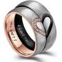 His & Hers Real Love Heart Promise Ring Titanium Stainless Steel Couples with I Love You Engraved Wedding Engagement Bands Top Ring for Girlfriend Boyfriend Gift