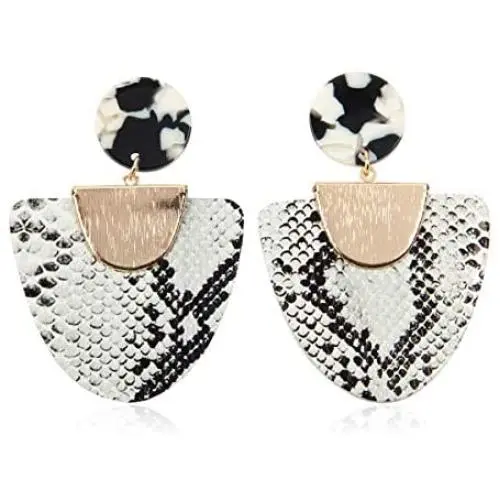 Bohemian Faux Exotic Leather Geometric Drop Earrings - Snake Skin Print Marquise Leaf, Python, Croc Embossed Leatherette Teardrop, Disc, Hoop Bohemian Faux Exotic Leather Geometric Drop Earrings - Snake Skin Print Marquise Leaf, Python, Croc Embossed Leatherette Teardrop, Disc, Hoop