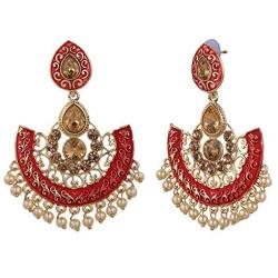 Efulgenz Indian Bollywood Antique Gold Tone Wedding Faux Pearl Crystal Rhinestone Dangle Chandbali Earrings Jewelry Set