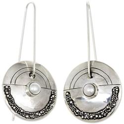 NOVICA Sterling Silver and Cultured Freshwater Pearl Drop Earrings, Moonlight Sand