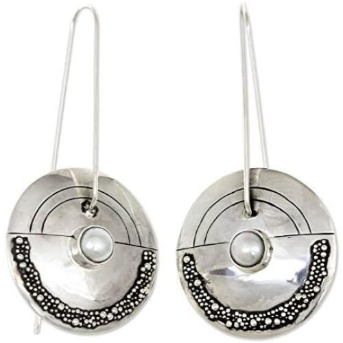 NOVICA Sterling Silver and Cultured Freshwater Pearl Drop Earrings, Moonlight Sand