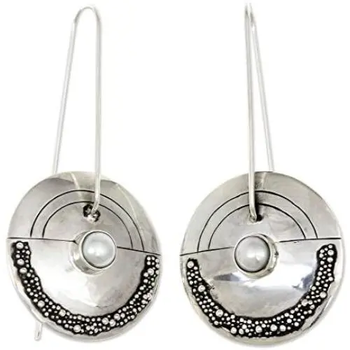 NOVICA Sterling Silver and Cultured Freshwater Pearl Drop Earrings, Moonlight Sand