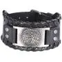 VASSAGO Vintage Norse Myth Tree of Life Yggdrasil Pentagram Amulet Cuff Leather Bracelet