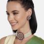 Aheli Pearl Diamond Choker Necklace with Round Earrings for Women Girls Indian Traditional Bollywood Fashion Jewelry Set