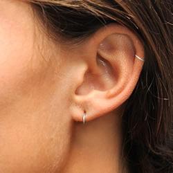 Set of 2 Pairs Sterling Silver & Yellow Gold Flashed Tiny Endless 10mm Round Unisex Hoop Cartilage Earrings