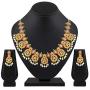 Aheli Beautiful Wedding Wear Indian Laxmi Goddess Faux Stone Studded Floral Design Crafted Necklace Earrings Set Ethnic Fashion Jewelry for Women