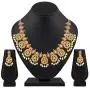 Aheli Beautiful Wedding Wear Indian Laxmi Goddess Faux Stone Studded Floral Design Crafted Necklace Earrings Set Ethnic Fashion Jewelry for Women