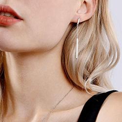 ChicSilver 925 Sterling Silver Minimalist Vertical Bar Geometric Dangle Drop Earrings for Women, Silver/Gold/Rose Gold(with Gift Box)