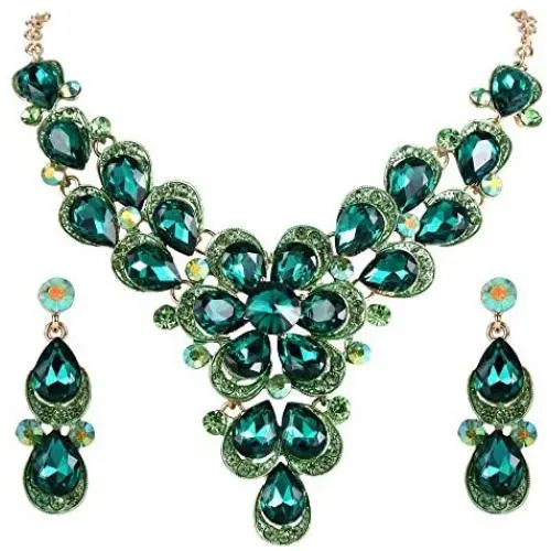 BriLove Womens Wedding Bridal Crystal Teardrop Shape Petal Flower Enamel Statement Necklace Dangle Earrings Set BriLove Womens Wedding Bridal Crystal Teardrop Shape Petal Flower Enamel Statement Necklace Dangle Earrings Set
