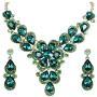 BriLove Womens Wedding Bridal Crystal Teardrop Shape Petal Flower Enamel Statement Necklace Dangle Earrings Set