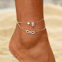 Double Chain Tiny Initial Letter Endless Love Infinity Symbol Pendant Wrist Bracelet Fashion Barefoot Anklet Holilday Beach Jewelry A to Z for Chose