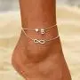 Double Chain Tiny Initial Letter Endless Love Infinity Symbol Pendant Wrist Bracelet Fashion Barefoot Anklet Holilday Beach Jewelry A to Z for Chose