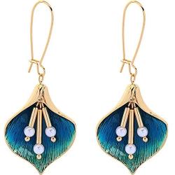 ONLYJUMP Flower Enamel Dangle Drop Earrings for Women Girls Vintage Boho Gold Plated Calla Lily Pearl Bud Perfect for Summer Beach Vacation