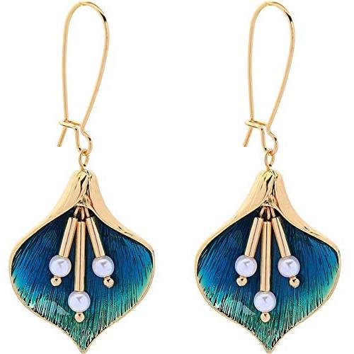 ONLYJUMP Flower Enamel Dangle Drop Earrings for Women Girls Vintage Boho Gold Plated Calla Lily Pearl Bud Perfect for Summer Beach Vacation