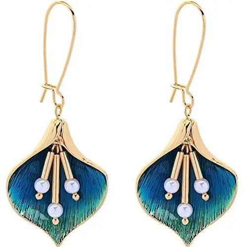 ONLYJUMP Flower Enamel Dangle Drop Earrings for Women Girls Vintage Boho Gold Plated Calla Lily Pearl Bud Perfect for Summer Beach Vacation