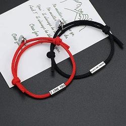 Nicehel 2pcs Customized Engraved Attract Each Other Rope Braided Bracelets Come with Gift Card Jewelry Gift for Couple,Familier,Sisters,Best Friends