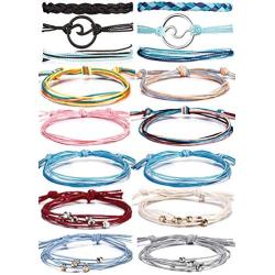 BOMAIL 14-16 Pieces Wave Bracelet Braided Rope Bracelet SetHandmade Adjustable Friendship Bohemian Bracelet Handcrafted Jewelry for Women Girl