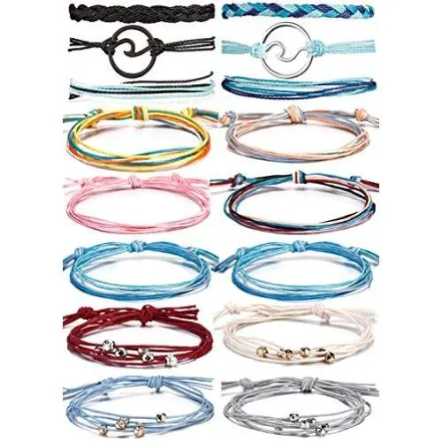 BOMAIL 14-16 Pieces Wave Bracelet Braided Rope Bracelet SetHandmade Adjustable Friendship Bohemian Bracelet Handcrafted Jewelry for Women Girl BOMAIL 14-16 Pieces Wave Bracelet Braided Rope Bracelet SetHandmade Adjustable Friendship Bohemian Bracelet Handcrafted Jewelry for Women Girl