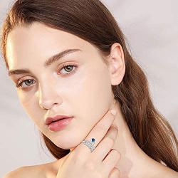 AOBOCO Sterling Silver Unique Adjustable Leaf Feather Rings Handmade Wrap Open Band with Blue Austria Crystal Anniversary Jewelry Gift for Women Girls