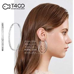 T400 925 Sterling Silver Hoop Earrings Large 3mm Thick Diamond Flower Cut Hoops Gift for Women Girls 20 30 40 50 60 mm