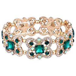 EVER FAITH Austrian Crystal Art Deco Butterfly Bridal Elastic Stretch Bracelet Gold-Tone