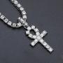 putouzip Men Ankh Key Pendant, 18k Gold Plated Fully Iced Out Rhinestone Tennis Chain Necklace