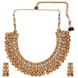 Efulgenz Indian Bollywood Traditional Crystal Pearl Wedding Temple Choker Necklace Earrings Maang Tikka Jewelry Set