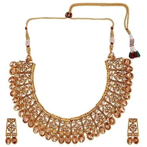 Efulgenz Indian Bollywood Traditional Crystal Pearl Wedding Temple Choker Necklace Earrings Maang Tikka Jewelry Set