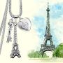 Pairs Eiffel Tower Necklace for Women Men Heart Key Pendant Silver Black/Platinum Plated Jewelry Long Chain