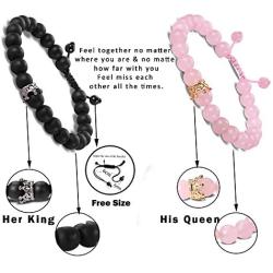 EnjoIt Couple Distance Bracelet Diffuser Beads Crown Queen Bracelets Matte Agate & White Howlite Lava Stone