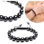 Top Plaza Men Women Reiki Healing Energy Natural Tiger Eye Stone Magnetic Hematite Therapy Beads Macrame Adjustable Braided Link Bracelet