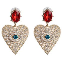 Statement Evil Eye Heart Crystal Drop Earrings Colorful Rhinestone Eyelash Cubic Zirconia Eyeball Dangle for Women Girls Elegant Jewelry