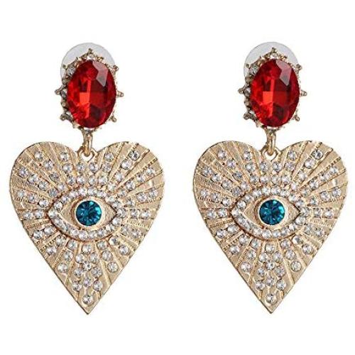 Statement Evil Eye Heart Crystal Drop Earrings Colorful Rhinestone Eyelash Cubic Zirconia Eyeball Dangle for Women Girls Elegant Jewelry