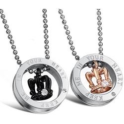 U365 Matching Couples Necklace His & Her Titanium Steel Eternal Love Promise Pendant Set for Men Women