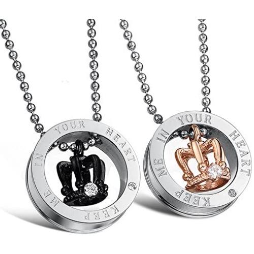 U365 Matching Couples Necklace His & Her Titanium Steel Eternal Love Promise Pendant Set for Men Women