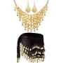 3 Sets Womens Belly Dance Accessories, Gold Coins Belly Dance Hip Skirt Scarf Wrap Belt, Gold Coins Necklace and Earrings